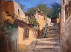 Ede Pósa - Skradin Croatian Street 34 pastel, paper 34 x 48 cm