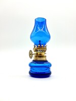 Mini vintage cobalt blue glass kerosene lamp