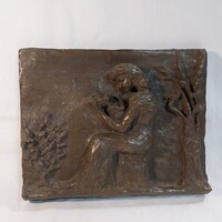 Kántor szignós falikép, patinázott dombormű (Méret: 25,5 x 32,5 cm)