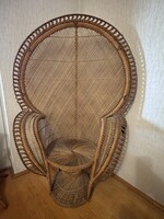 Ikonikus vintage rattan pávafotel (Emmanuelle trónszék) - Hibátlan, pazar állapotban