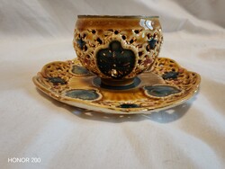 Antique Zsolnay, pierced wall, saucer cup from the Wanda series. Collector's item.