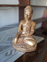 Kézzel faragott, aranyozott fa Buddha szobor üvegberakásokkal - 30 cm