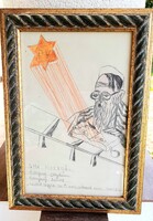 Judaista grafika-rajz, igényes keretezéssel