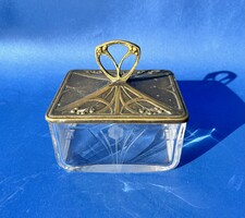 Antik WMF Jugendstil szecessziós kristályüveg kínáló doboz fedéllel 10x10 cm