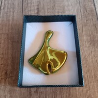 Régi Zsolnay porcelán eozin Ginko bross, kitűző