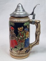 Beautiful signed embossed painted ceramic beer mug, 21 cm tall