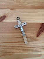 Antik / Vintage gyöngyház feszület fém korpusszal – Hibátlan, 10 cm