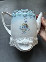 Beautiful Art Nouveau Large Pitcher with Forget-Me-Nots and Relief Pattern