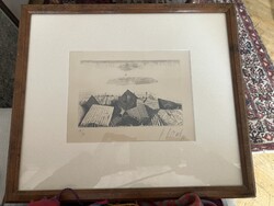 Karl Korab (1937-) Austrian Graphic Artist, Copper Engraving, Roofs (1978)