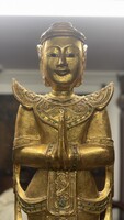 Burmese Gold-Leaf Carved Wooden Statue, Eastern, Asian, Japanese, Chinese, Indian, Indonesian