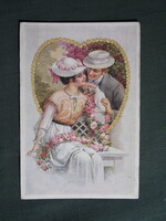 Képeslap,H. Schubert grafika,művészet,férfi,női modell,korhű ruházat,divat,romantika,szerelem,1915-