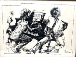 Babos László (1947-): Amikor az igazi harmónia keletkezik, 1976 - Tus, jelzett, 37x50 cm