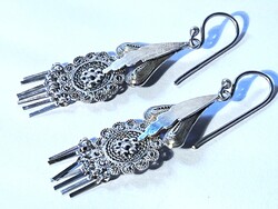Antique Silver Earrings with Lace Pattern, Long Design