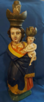 Antik festett fa szobor Madonna a gyermek Jézussal