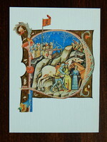 Képeslap - Képes Krónika, XIV. század,  „László herceg birokra kel a leányrabló kunnal”