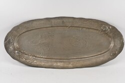 1897 SZECESSZIÓS ART NOUVEAU HAL HALAS JELZETT DÍSZTÁL TÁLCA ÓRIÁS 62 cm ASZTALKÖZÉP