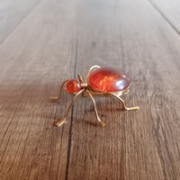 Régi orosz aranyozott borostyán bogár bross / kitűző