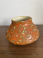 Retro Tófej kerámia váza / kaspó – Narancssárga "Fat Lava" habmázas, jelzett (10 cm)
