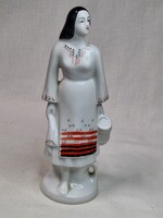 Beautifully painted marked porcelain figurine of a young girl with jug, perfect condition, 19 cm tall