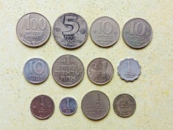 Izrael 12 db Különböző Érme 25 1/2 1 5 10 100 Líra Agorot Agora Shékel Sheqalim