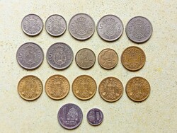 Spanyolország 17 db Különböző Érme 1 5 10 Pesetas 1953-1995