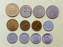 Magyarország 12 db Különböző Érme 1 2 10 20 100 Forint 1967-1995