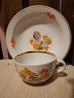 Kolobok szláv mese gyerek tányér és csésze - ukrán Baranovka porcelán 70-es évek