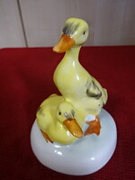 Aquincum Porcelain Figurine, Hand-Painted Duck Pair, 9 cm Tall. Jókai
