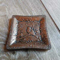 Csodaszép régi vörösréz gyűrűtartó tálka (7x7 cm)