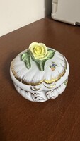 Herendi Porcelain Candy Box – PBR Pattern with Yellow Rose Handle (12 cm)