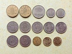 Spanyolország 15 db Különböző Érme 5 10 25 100 Pesetas 1963-1998