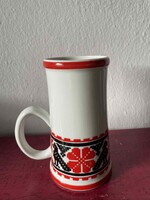 Hollóházi porcelán népi magyaros hímzésmintás madaras régi korsó
