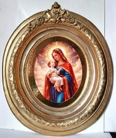 Nagyméretű keretben Mária Jézussal, porcelánra készült kép