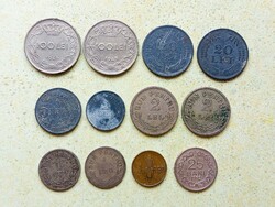 Románia 12 db Különböző Érme 25 Bani 1 2 5 20 100 Lej Lei 1924-1952