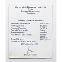 Hungary, 5000 forint 2007 - Gyula Castle - Certification