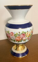 Italian Hollóházi porcelain footed vase – Cobalt blue and rosary pattern, 23.5 cm