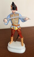 Herendi porcelán Hadik huszár szobor – Hibátlan, kabinet méret, 23,5 cm (5465)