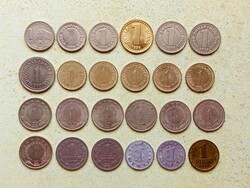 Jugoszlávia 24 db Különböző Érme 1 Dínár 1938-2002