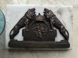 Hungarian Commemorative Medal - Horthy Era Shooting Plaque on Marble Plate Szatmárnémeti 1943, Béla Fusti, Goldsmith Work