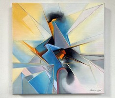 Obermayer (1965- ) Eltérő nézőpontok 30x30 cm absztrakt olaj-vászon