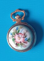Chaika Soviet Necklace Watch, Jewelry Watch with Enamel Cover, Ruby Stone on Crown