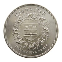 Gibraltar, 25 Pence 1977 - Queen Elizabeth II Silver Jubilee - UNC+ Nickel