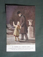 Képeslap,vallás,grafika,művészet,Kis Szent Teréz,édesapjával,Louis Martinnal sétál,1928-