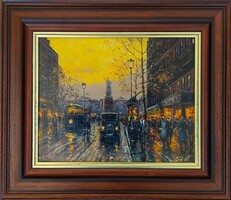 Károly Szert: Paris in Golden Light – Cozy Framed Painting 24x30 cm