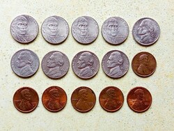 USA 15 Different Coins 1 & 5 Cents 1964-2022