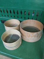 Vintage, patinated wooden flour sieves / peasant strainers for decoration