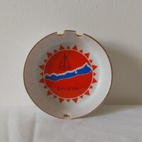 Retro Zsolnay porcelán hamutartó, hamutál Balaton dekorral
