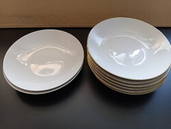Arany szélű , bordás ,fehér porcelán Bavaria leveses tányérok, 6 db egyben