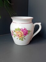 HIBÁTLAN, MÉRETEES RÓZSÁS HOLLÓHÁZI PORCELÁN CSUPOR, EDÉNY, HASAS BÖGRE, 11 CM