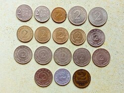 Jugoszlávia 18 db Különböző Érme 2 Dínár 1938-2002